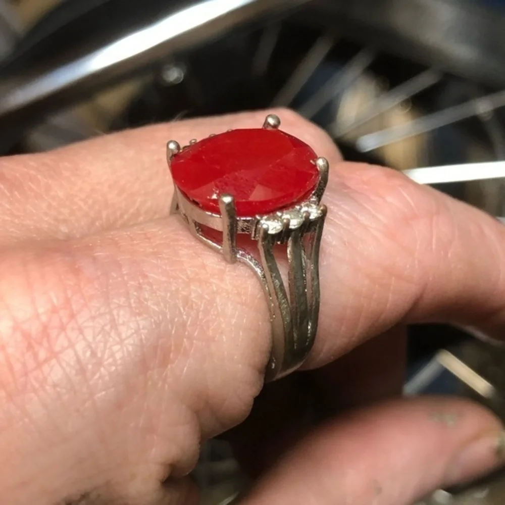Red Ruby & Sterling Silver Ring size 7 - Picture 3 of 5